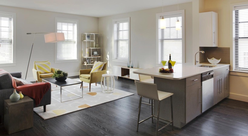 a kitchen with a table and chairs