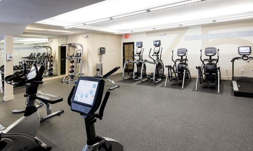 a gym with exercise equipment